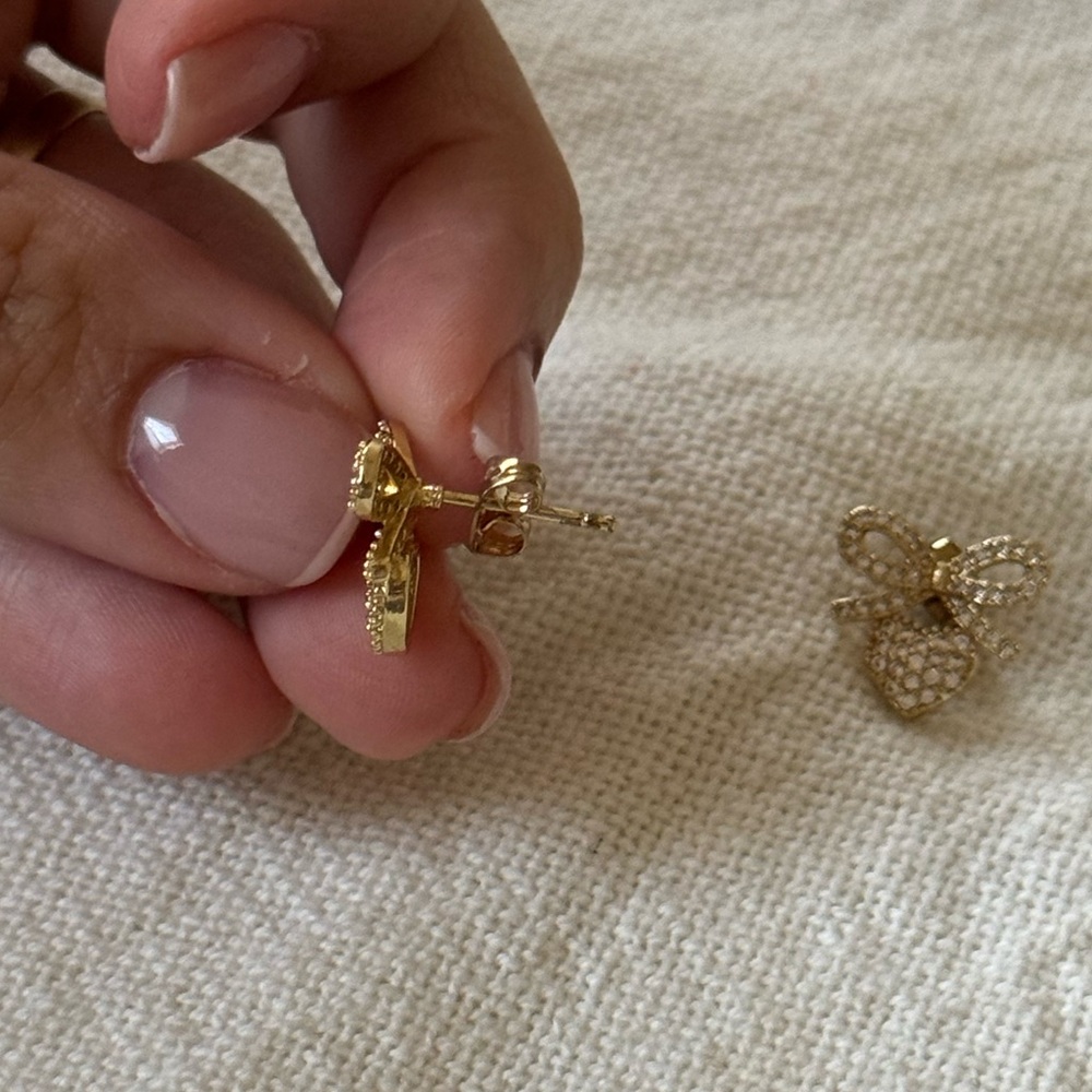 NWT Elegant Gold Bow Earrings | Stainless Steel - Picture 2 of 3